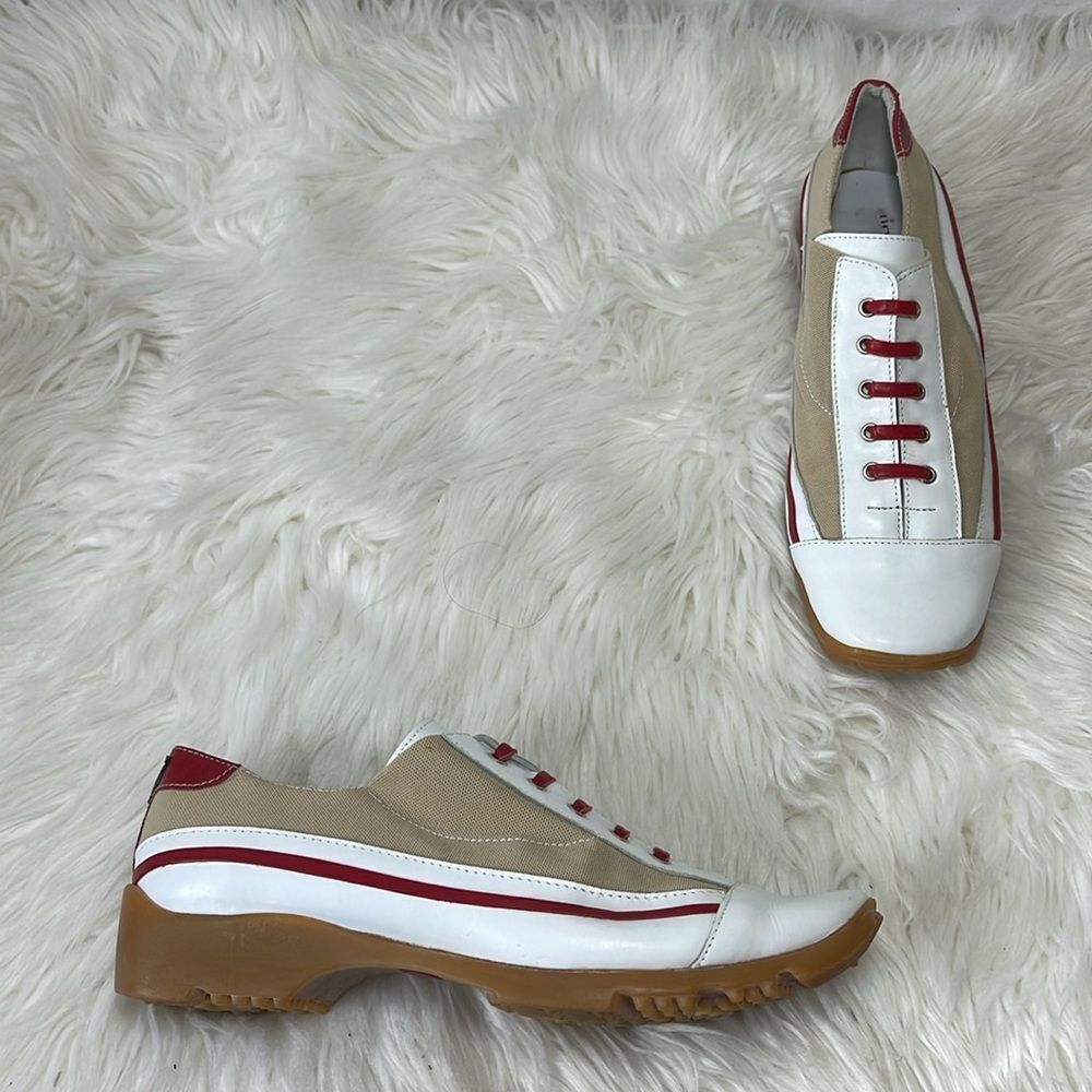 Linea Stretch By Walter Genuin White/Tan Red Laced Golf‎ Shoes Sz 7